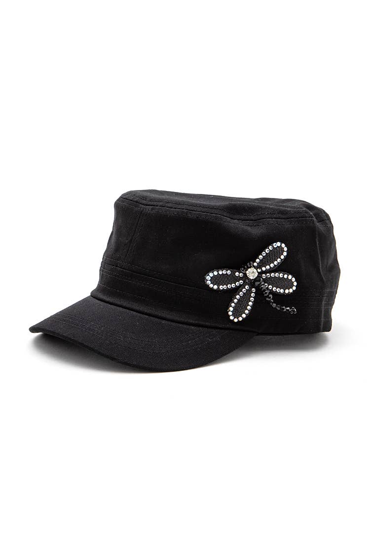 Artini Accessories - Wholesale Baseball Cap - Women's - 3D Dragonfly Beaded Statement Cadet Hat0