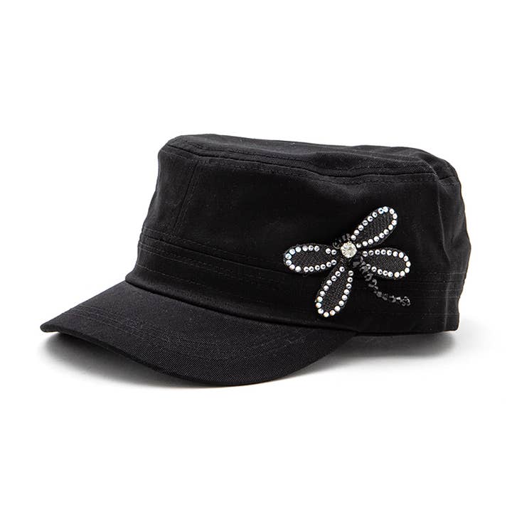 Artini Accessories - Wholesale Baseball Cap - Women's - 3D Dragonfly Beaded Statement Cadet Hat
