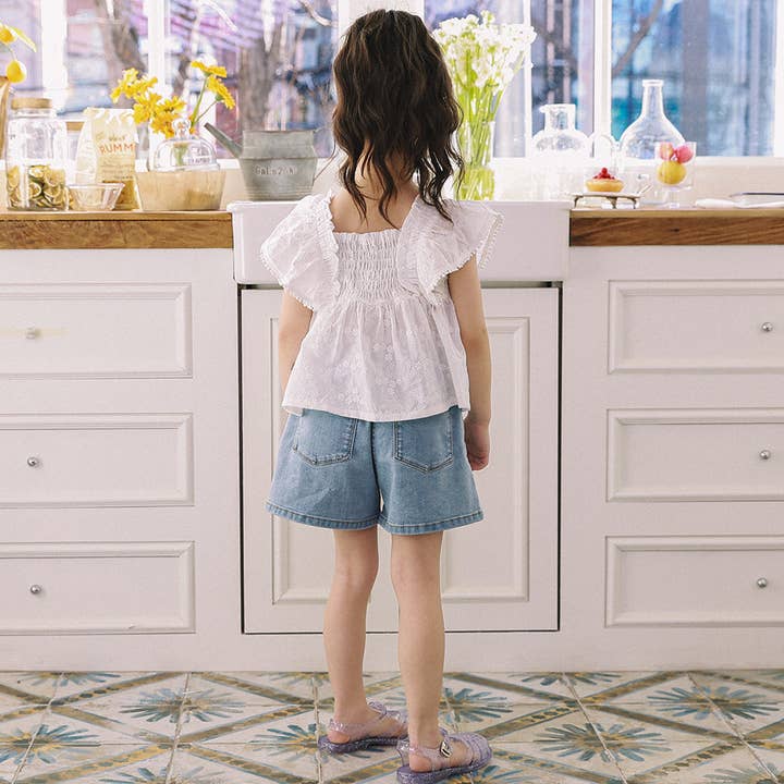 ToTo Heros - Wholesale Shorts - Kids - Millie Wide Leg Flower Embroidery Denim Shorts6