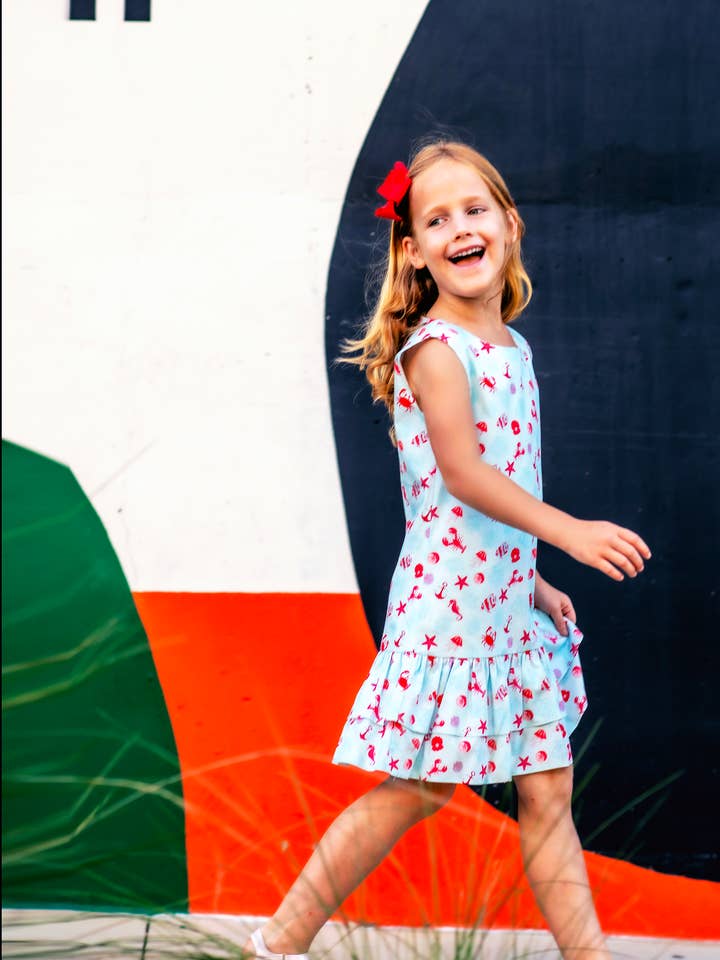 Minna - Wholesale Dress - Kids - Drop waist Dress - Summertime at the Cape Sea Creatures6