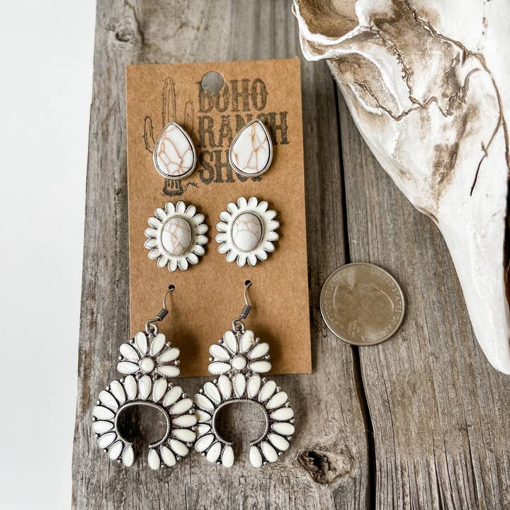 Boho Ranch Shop - Wholesale Jewelry Set - 3 Pair Earrings Western Southwestern Jewelry Set Studs3