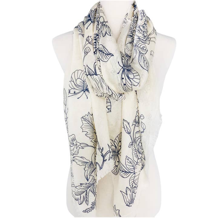 JC Sunny Fashion - Wholesale Scarf - Women's - JC022533 Silky Floral & Butterfly Scarf/Shawl
