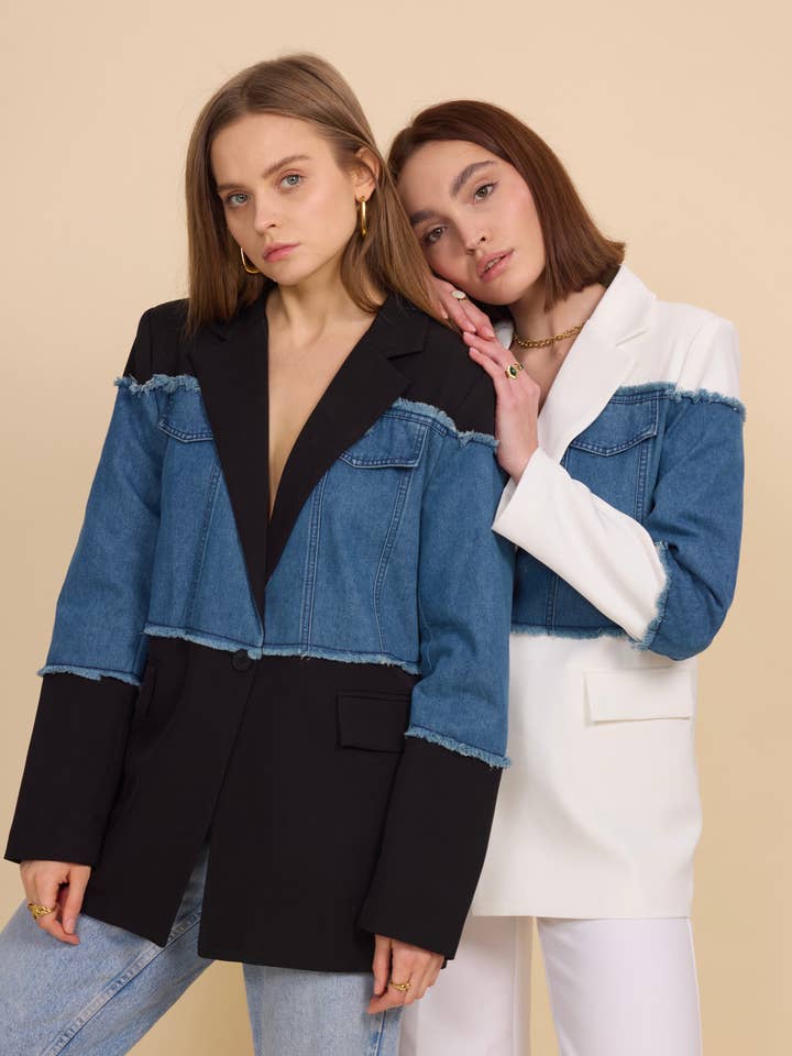 Oversized blazer van gemengde materialen in denim - 2600 voor wholesale door Frime
