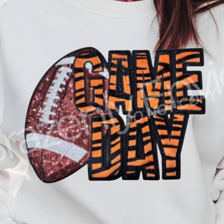 NEW Game Day Football Patch | Sequins Football | Tiger Fabric Patch for wholesale by Brazenly Envied