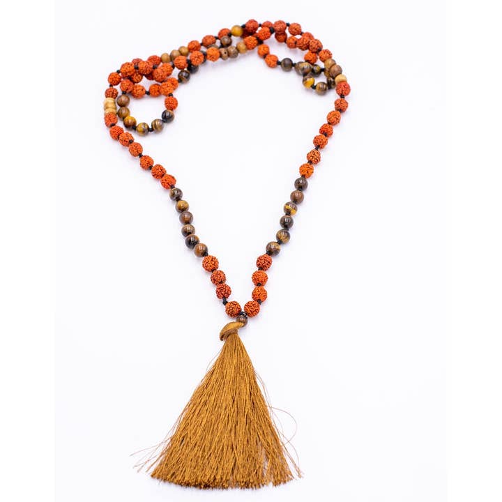 Kimago Look - Wholesale Prayer Beads Necklace - SMA1005T - Tiger's Bad Eye and Rudraksha2