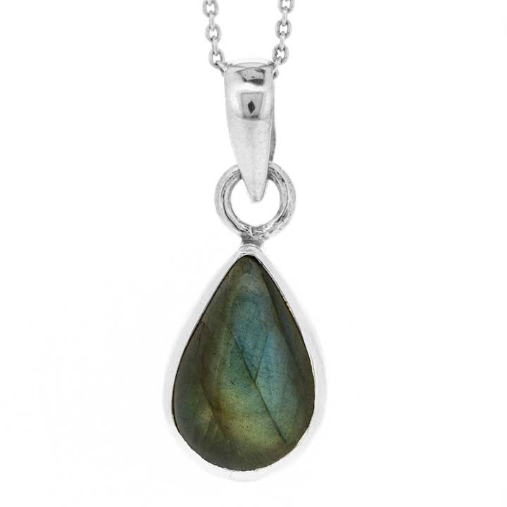 Labradorite Teardrop Pendant with 18" Trace Chain and Box for wholesale by Nova Silver