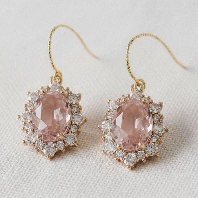 Vintage Inspired Pink Gemstone Cubic Zirconia Dangle Earring for wholesale by Ellemadera