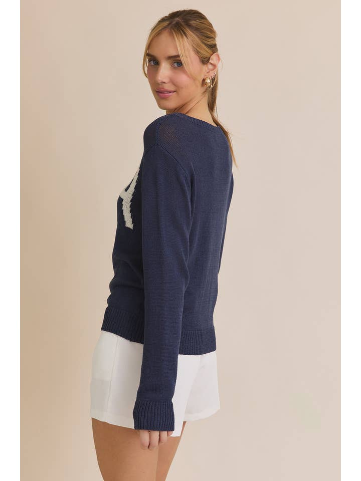 NAVY ROUND NECK SWEATER TOP for wholesale on Faire