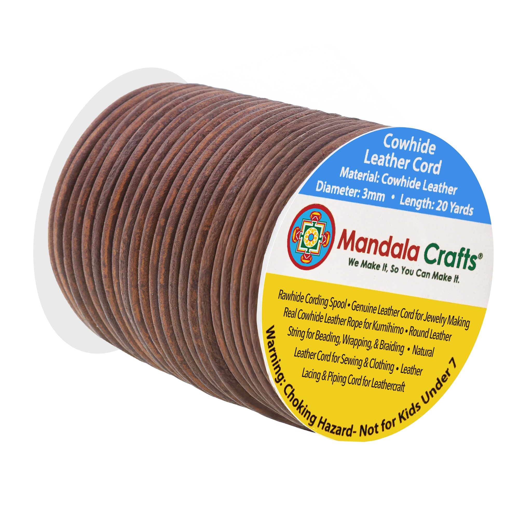 Mandala Crafts - Wholesale Craft Supplies - Mandala Crafts Round Cowhide Genuine Leather String Cord, Natural Rawhide Rope for Jewelry Making, Kumihimo Braiding, Shoelaces81