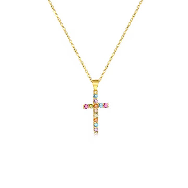 I Shine with Faith and Joy — Multicolor CZ Cross Necklace for wholesale by Georgina Nicol