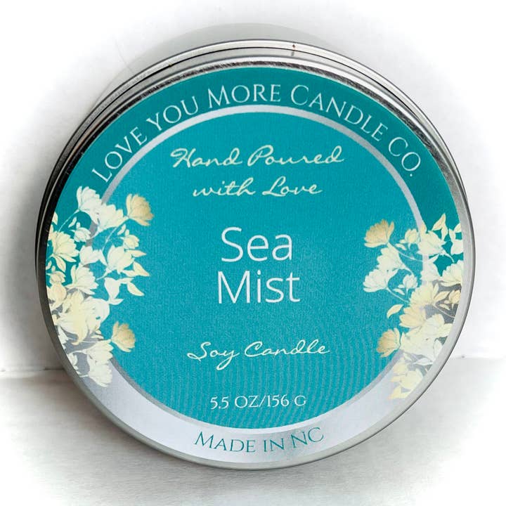 Sea Mist soy candle 8 oz tin for wholesale by Love You More Candle Company