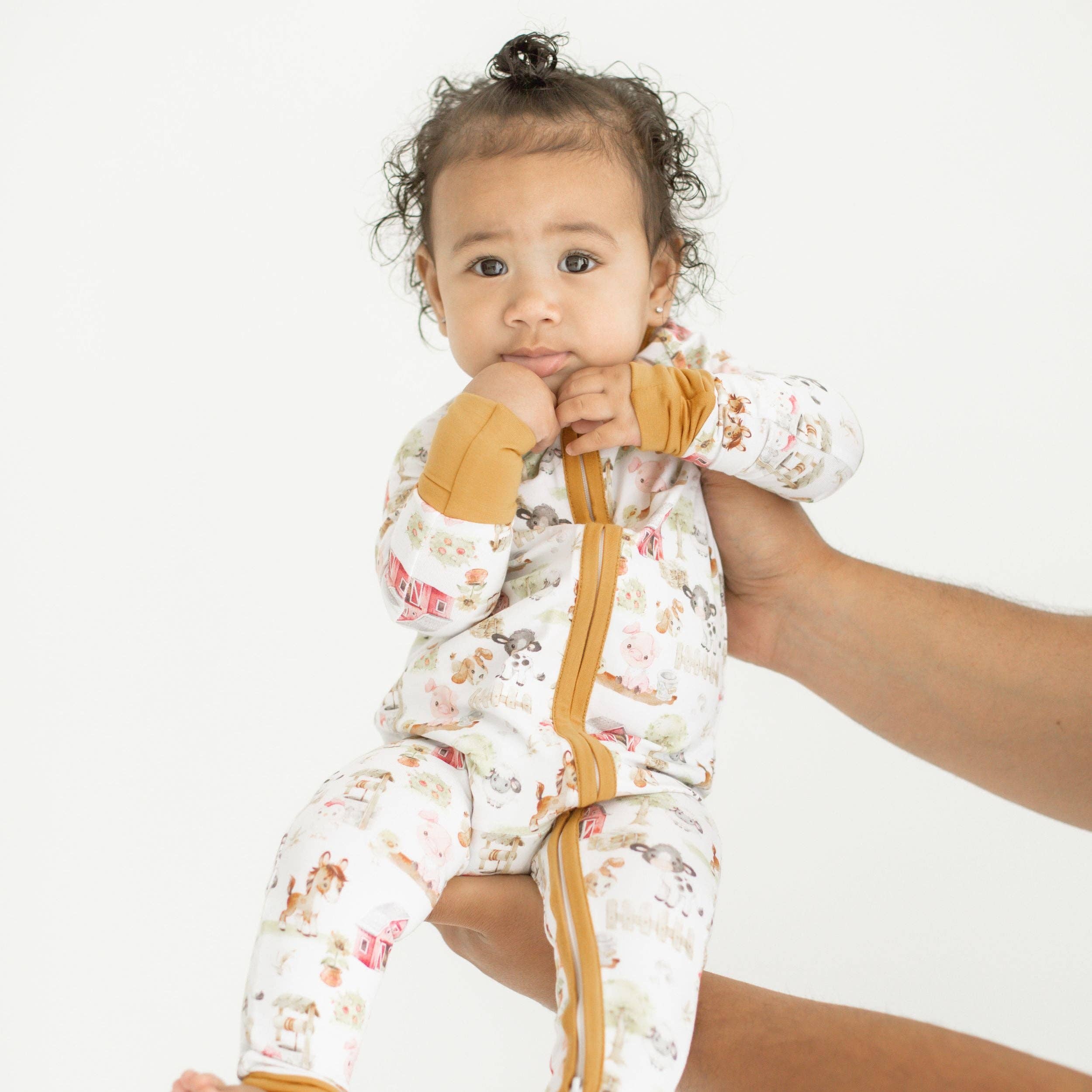 Honey Lemonade- Minky Baby Blankets and Gifts - Vente Grenouillère – bébé - Pyjama grenouillère en bambou pour bébé - Animaux de la ferme5