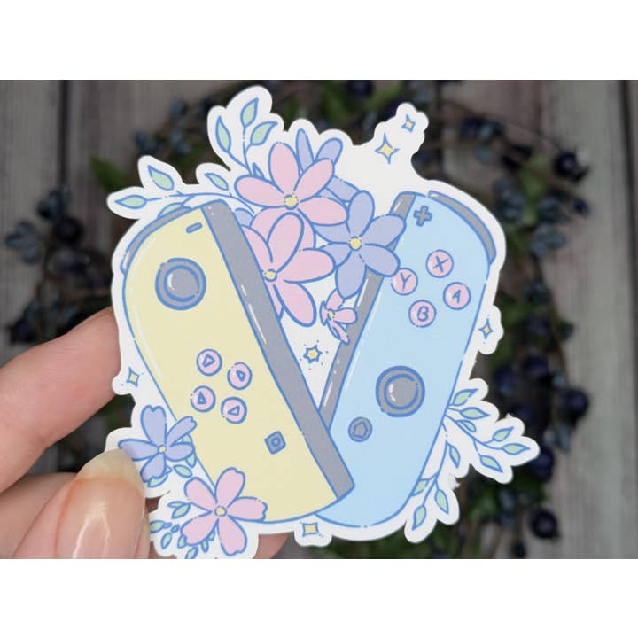 Kawaii Joycons and Flowers Video Game Sticker for wholesale by Witchbriar Cottage