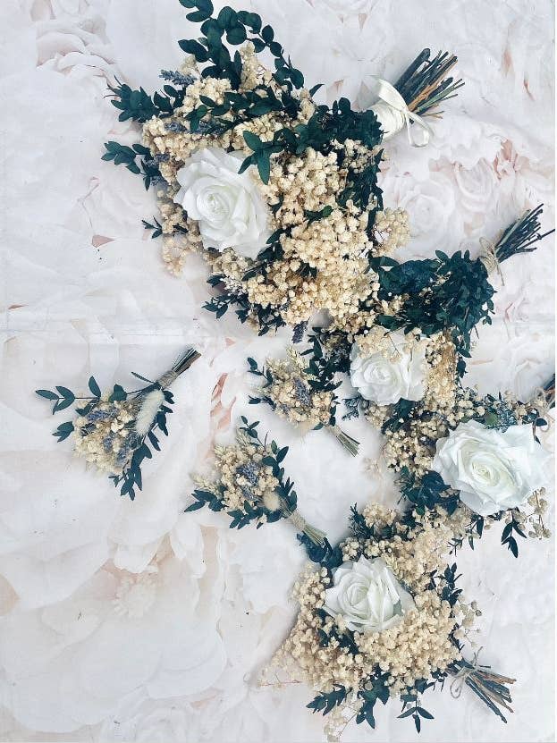 Gypsophila Eucalyptus Rose Bridesmaid Bouquet Bridal Bouquet Wedding Dried Flower Bouquet arrangement Buttonholes Wedding Flower Eucalyptus for wholesale by DemiVi Style