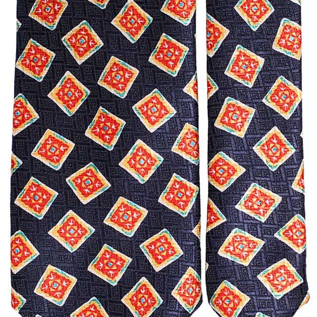 Graffeo Cravatte - Wholesale Necktie - Men's - Men's Tie Blue Multicolor Pattern Silk Print 13651