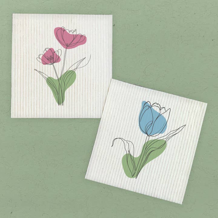 Hand Drawn Flowers 2pk - Spring Dish Cloth for wholesale by Boheme Bliss