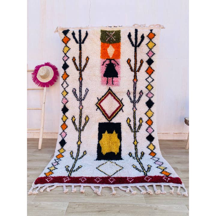 Zwarte Zigzag Diamant Tapijt Groothandel | Pluche Crème Wol voor wholesale door BohoVibeCraft