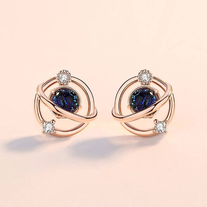 Perimade & Co. LLC - Wholesale Stud/Post Earrings - Planet Saturn Space Stud Earrings in 925 Sterling Silver