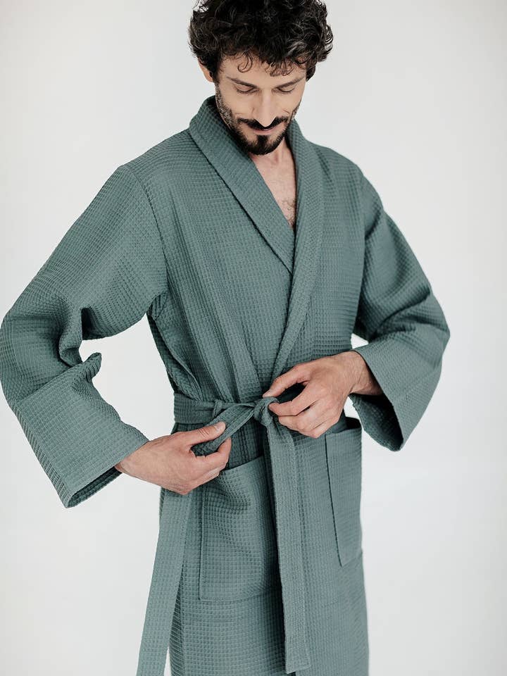 Casilin - Wholesale Robe - Unisex - Waffle Cotton - Sauna Bathrobe - Dark Green2