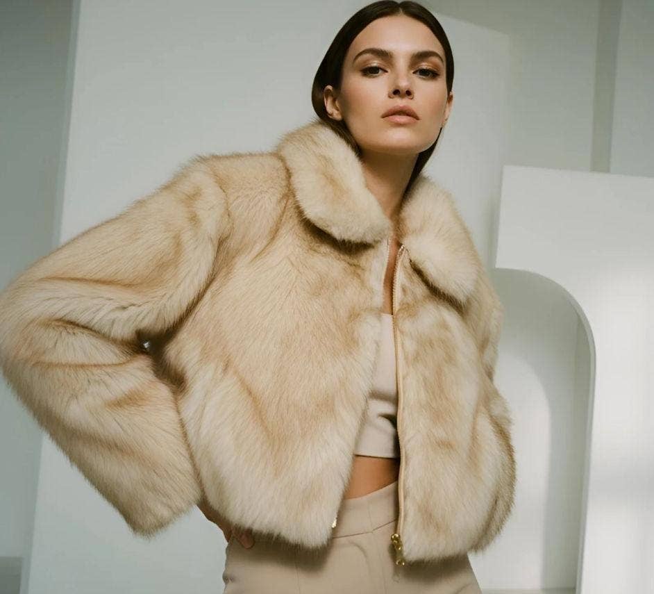 Kurt Muller - Venta al por mayor Abrigos de piel/piel sintética - Mujer - Abrigo de piel sintética de lujo con cremallera dorada