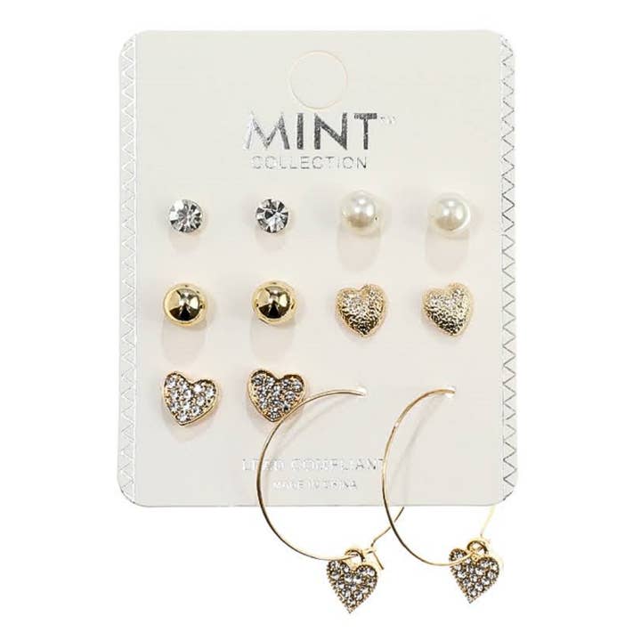 6 Pair Heart Earring Set for wholesale by Atlas Fashion