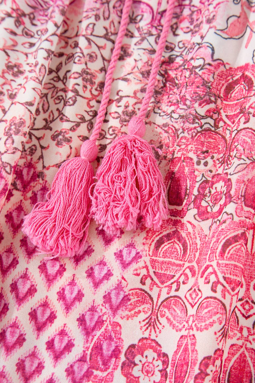 Red Boho Pattern Print Tassel Drawstring High Waist Maxi Dress for wholesale on Faire6