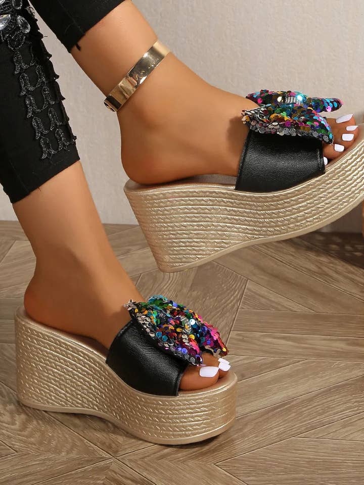 Paljetterade platåsandaler med öppen tå för wholesale av ClassiQ