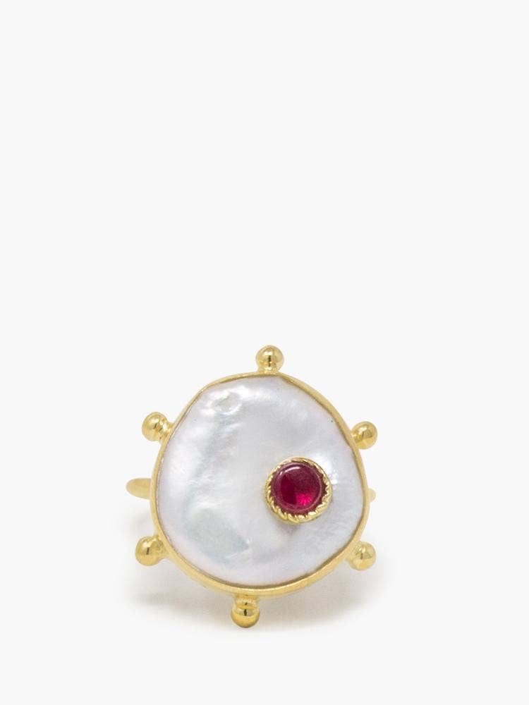 Vintouch Jewels – Großhandel Cocktail-/Statement-Ring – Keshi-Perlenring aus 18K vergoldetem Silber mit 0,25 Karat Rubin