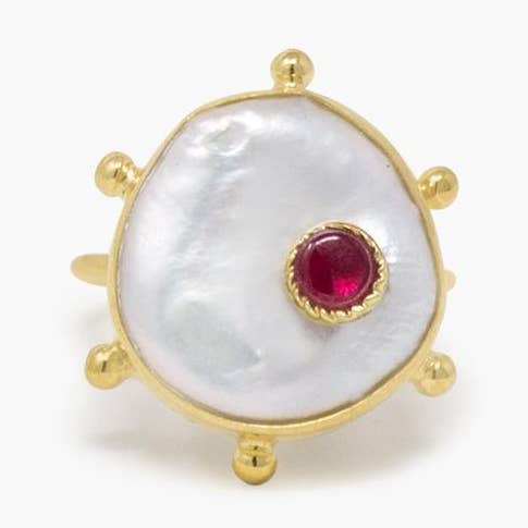 Vintouch Jewels – Großhandel Cocktail-/Statement-Ring – Keshi-Perlenring aus 18K vergoldetem Silber mit 0,25 Karat Rubin0