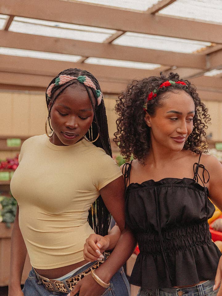 CROCHETED STRAWBERRY HAIR SCARVES (2 COLORS) for wholesale by KAXI