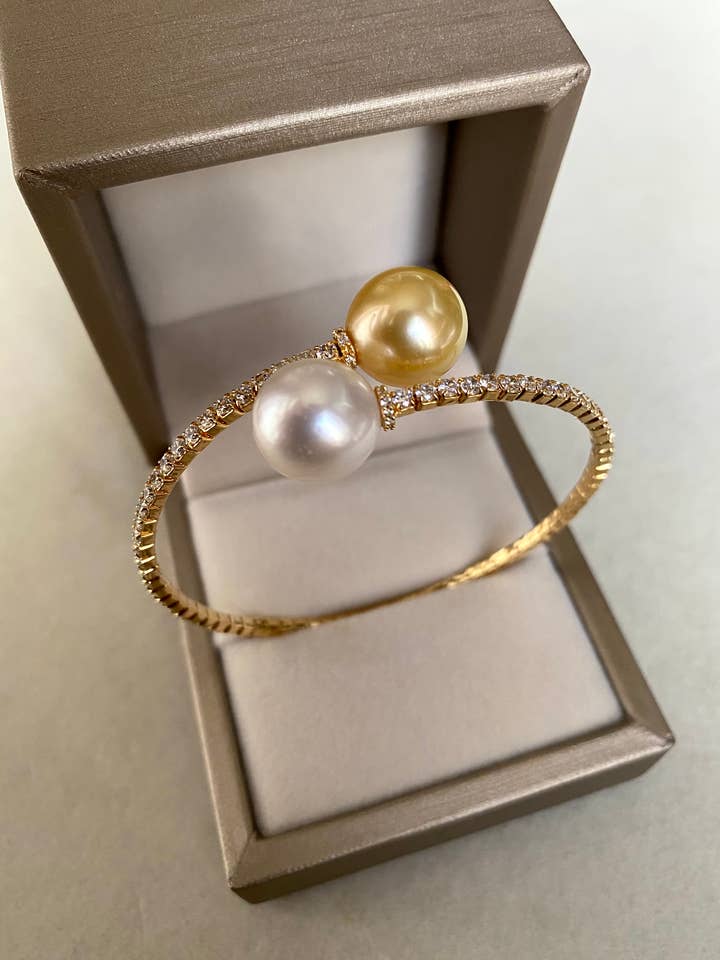 12 mm australsk hvid og guld South Sea tvillingeperlearmbånd for engroshandel hos b29