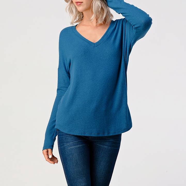 Heimious – Engroshandel Strikket top - Dame – Langærmet V-hals børstet strik top, 273843