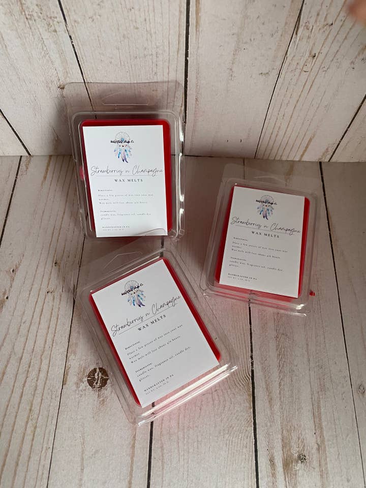 Strawberries n Champagne Wax Melts for wholesale by Wild Child Studio Co