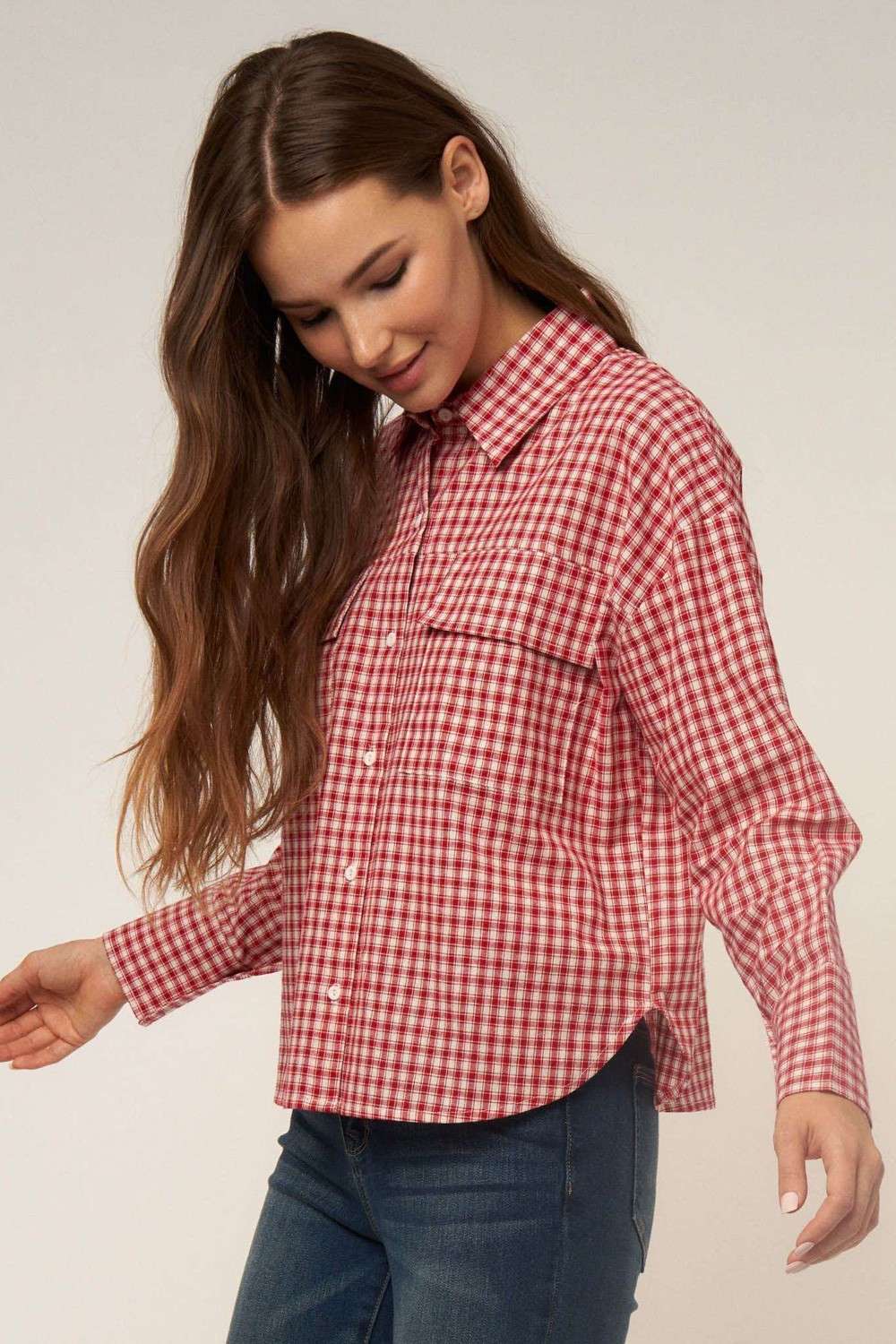 WINE SMALL GINGHAM BUTTON DOWN SHIRT for wholesale on Faire5