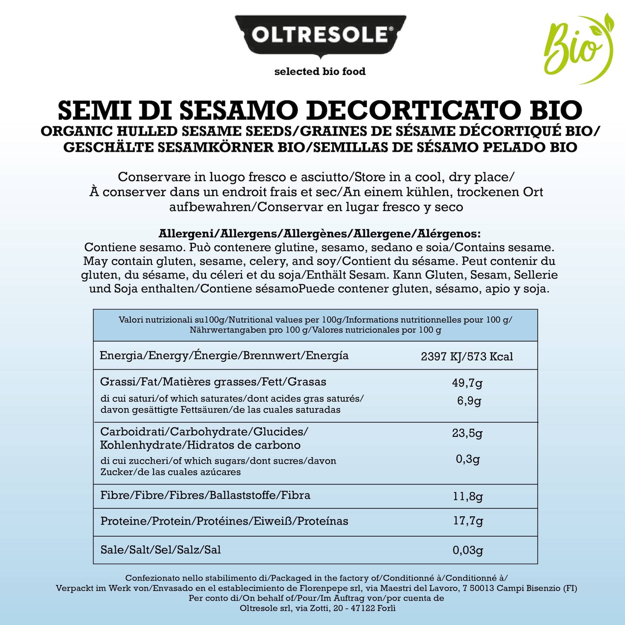 Oltresole - Venta al por mayor Semillas/granos - SEMILLAS DE SÉSAMO DESCORTEZADO BIO 3 Kg3