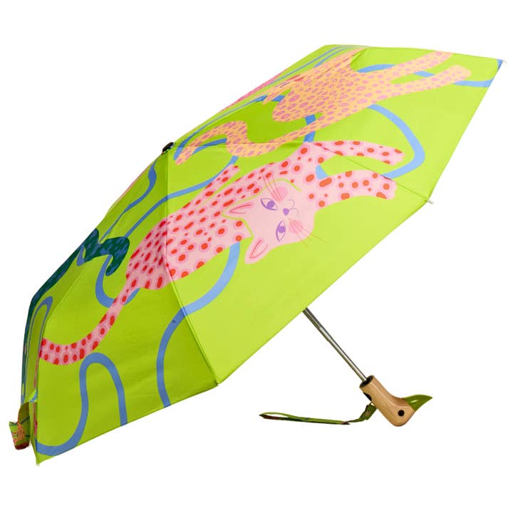 New Print! Lime Arty Cats Compact Duck Umbrella for wholesale by Original Duckhead UK