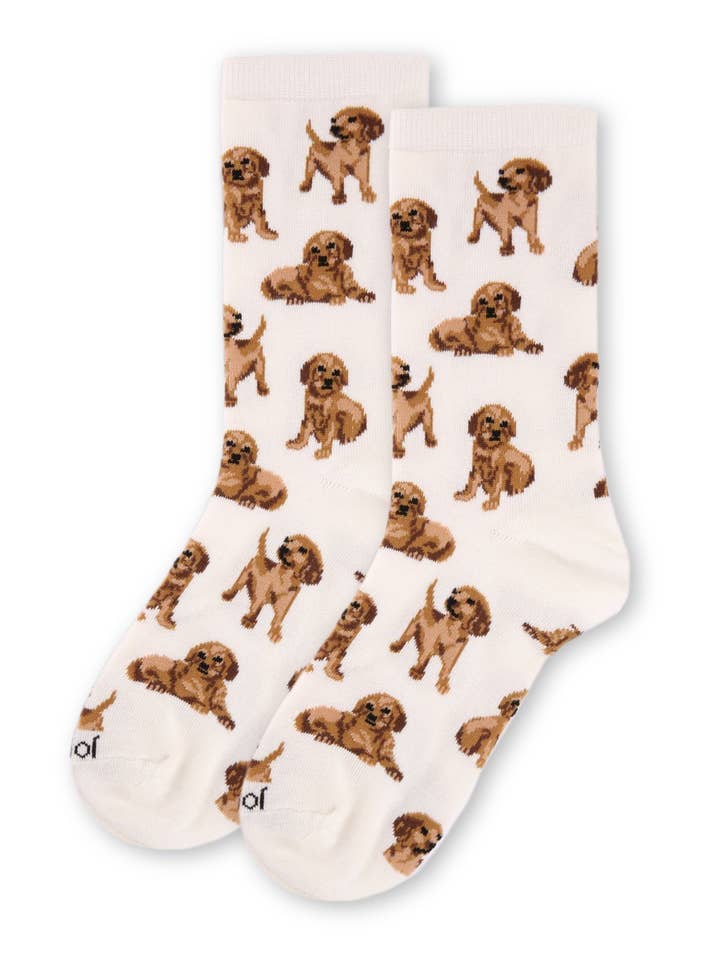 Marshmallow Golden Retriever Crew Socks for wholesale on Faire1