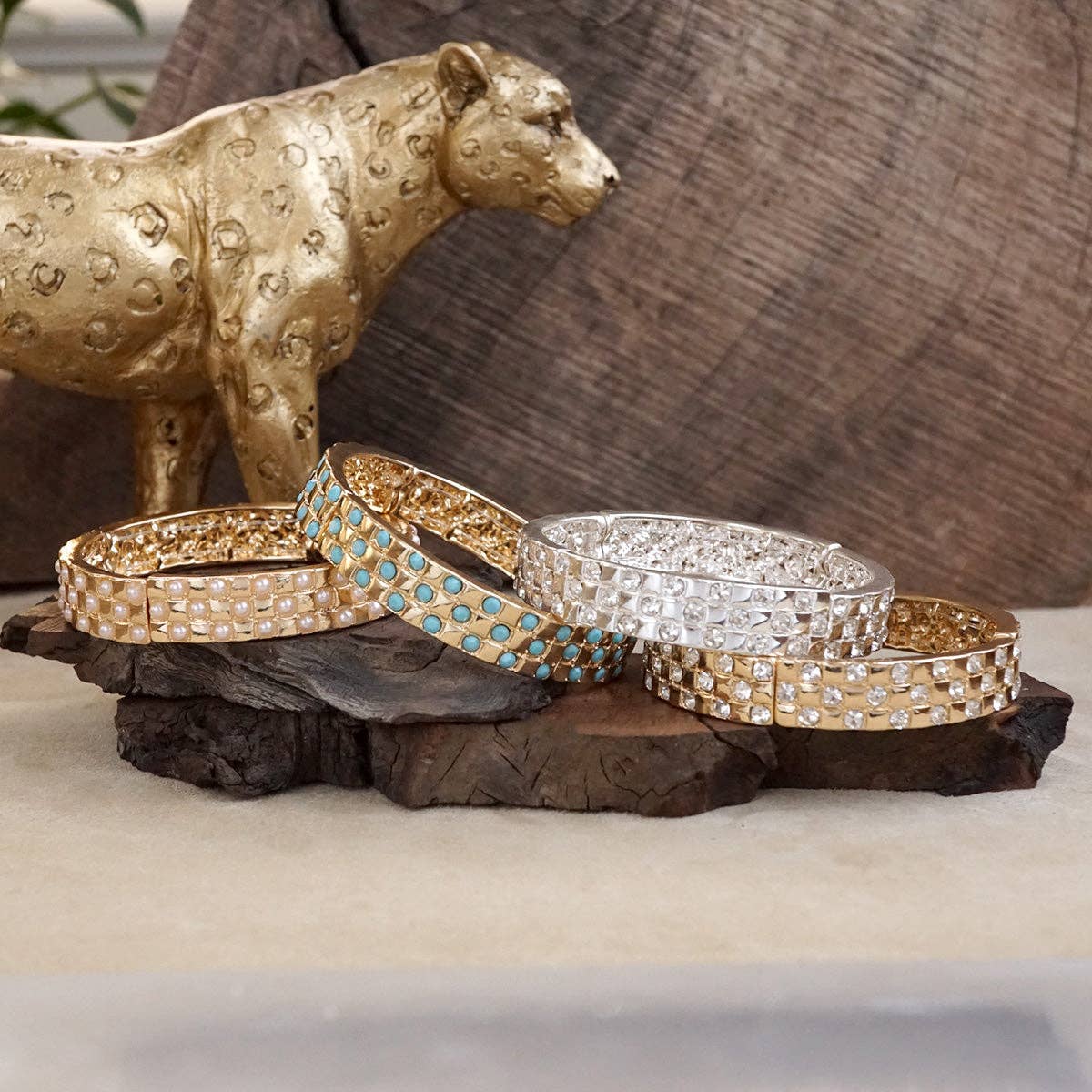 PennyLine inc - Vente Bracelet jonc - Luxe Check – Bracelet extensible en cristal à carreaux4