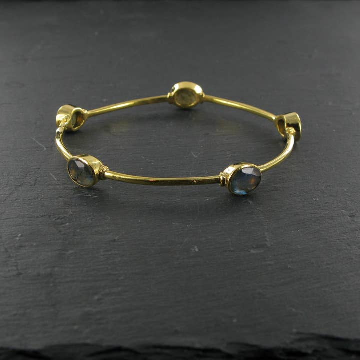 Siren Silver Ltd - Vente Bracelet jonc - Bracelet en laiton avec pierre ovale facettée3