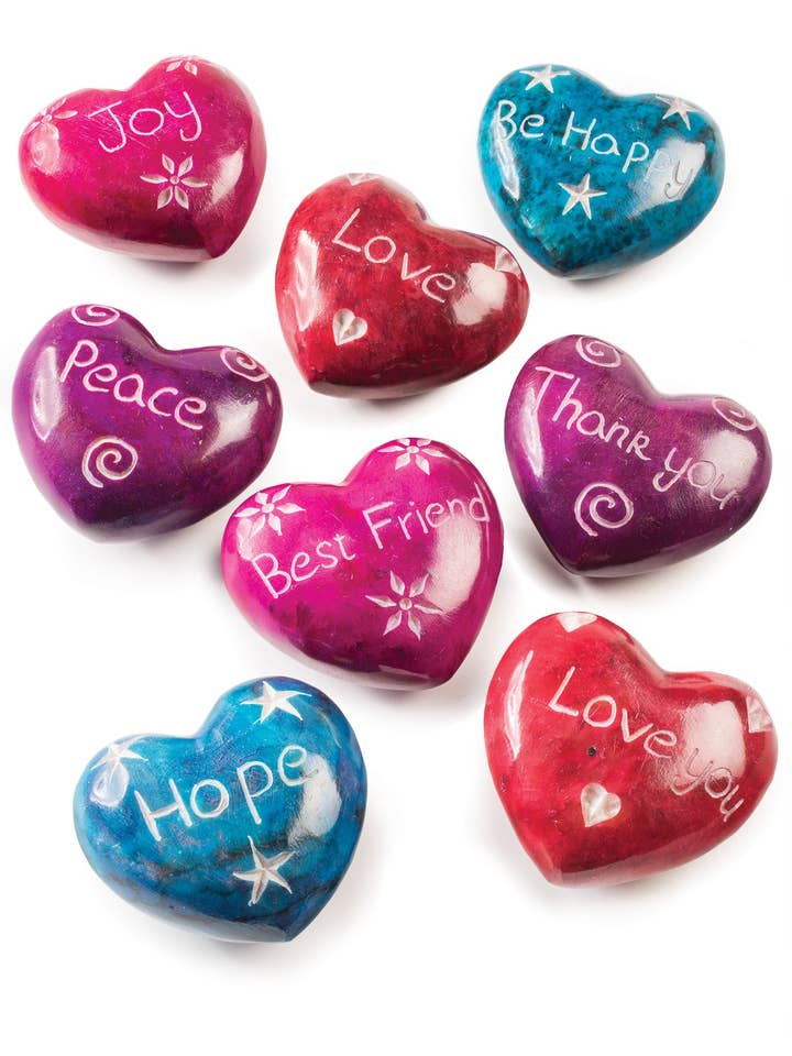 Hand Carved Soapstone Heart With Message for wholesale by Namaste