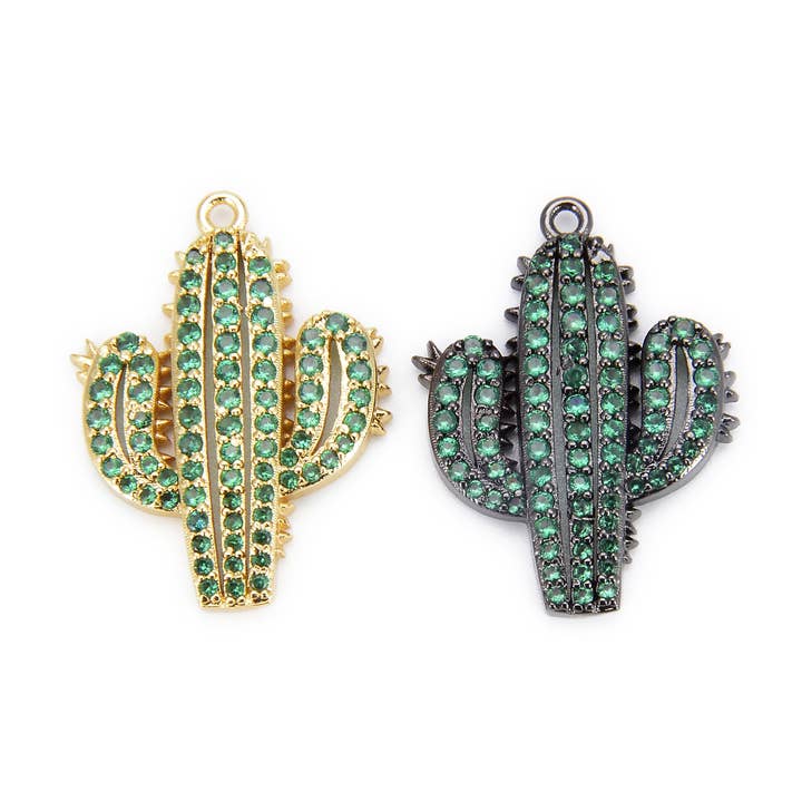 Gold Filled Cactus Desert Plant Charm CZ Micro Pave, CP897 for wholesale by Beads Creation
