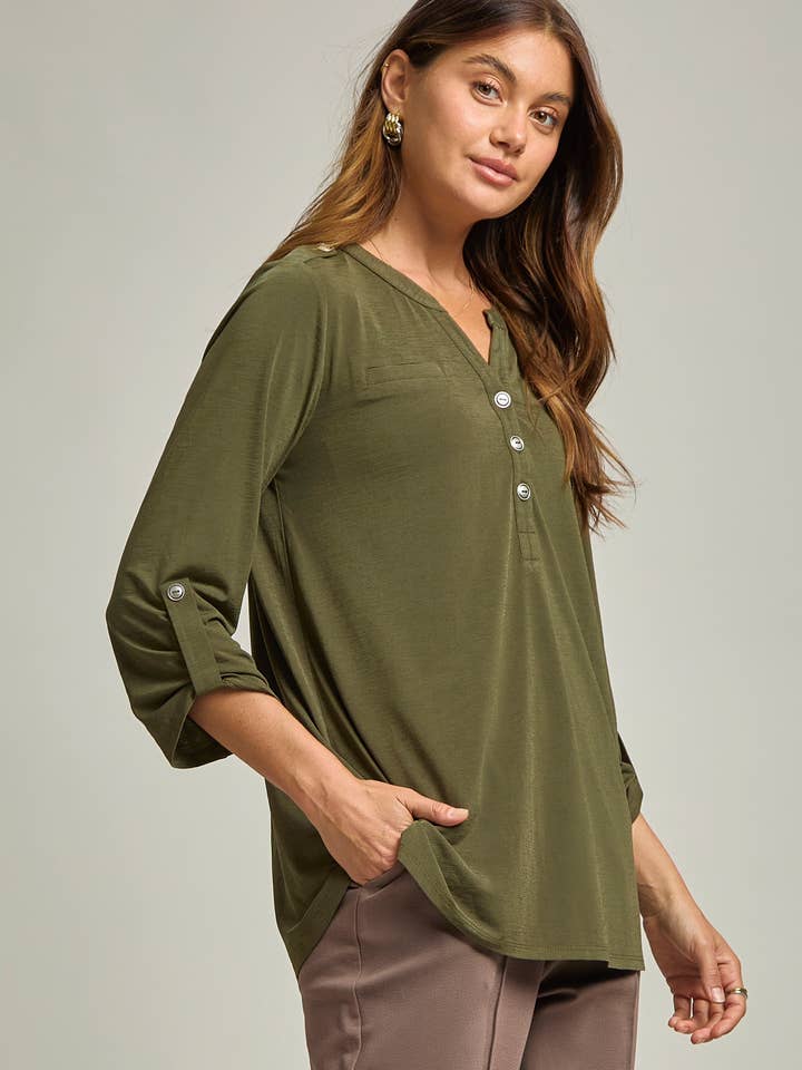 Solid Colored Buttoned Lizzy Top for wholesale by Dear Scarlett