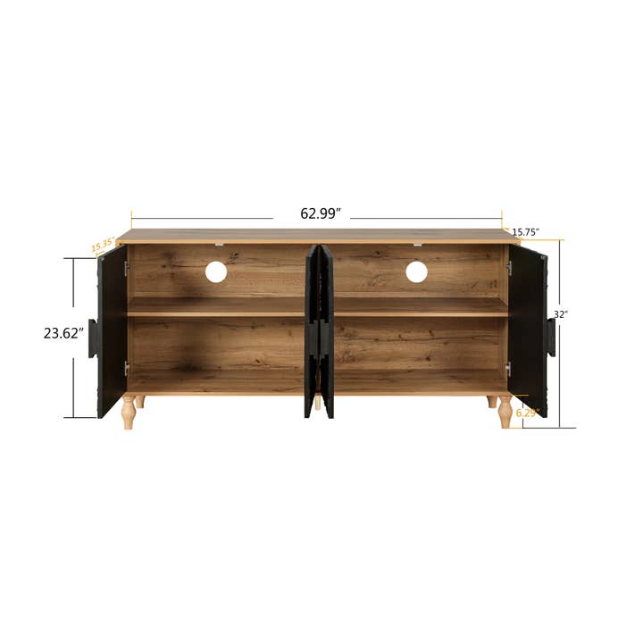 Orange County Decor - Wholesale Console Table - Black Carved Symmetrical Design Door And Wood Coloured Frame For Tv Stand Table,Living Room ,Entryway Black Natural Primary Living Space Mdf5