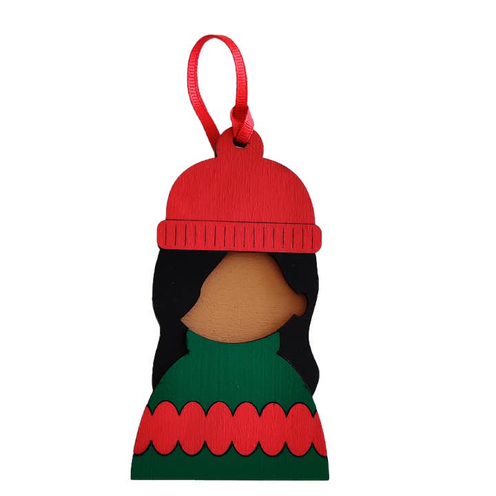 Christmas Wood Ornament – Cozy Girl (Multicultural) for wholesale by SCOTCHBONNET!