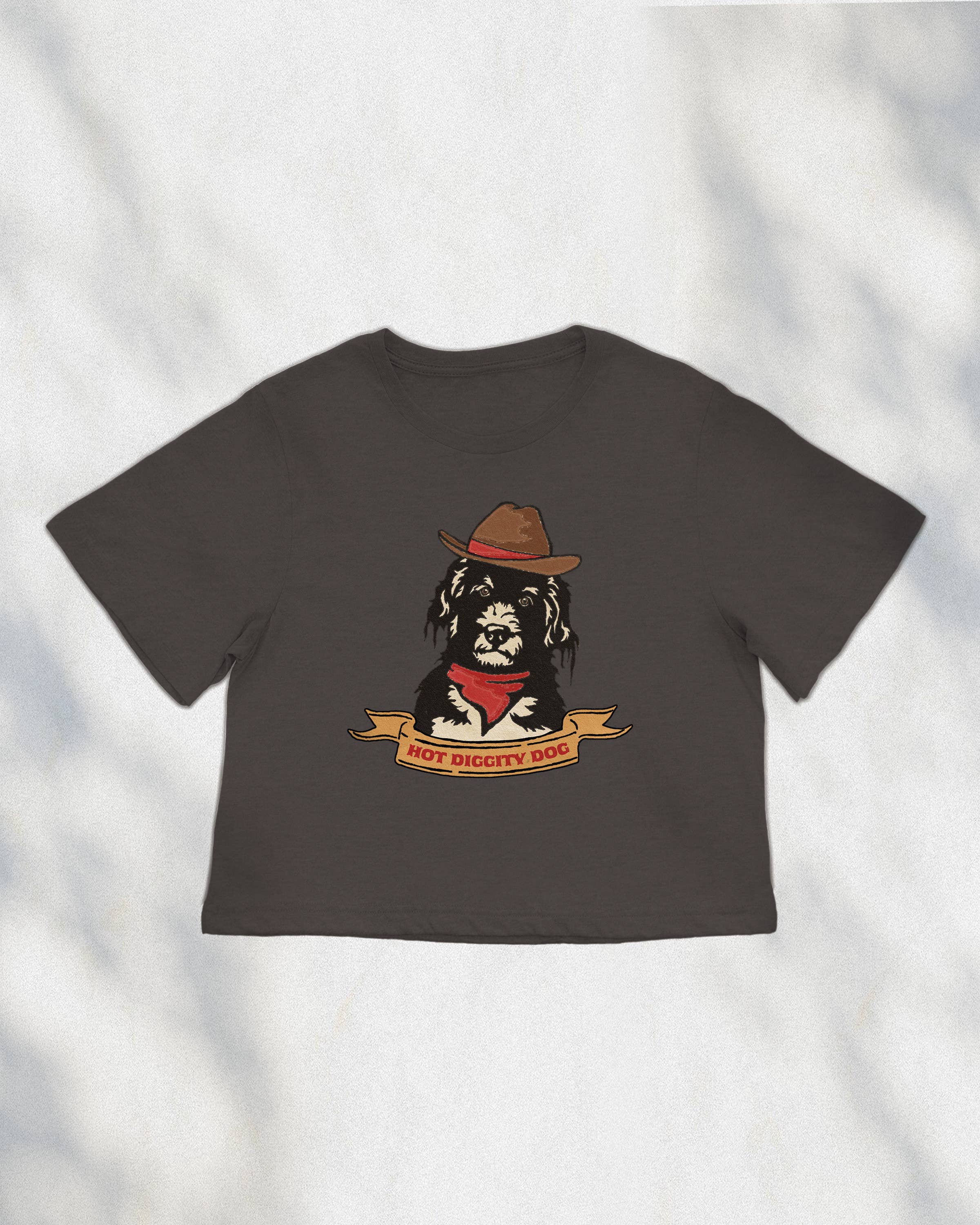 Cluster Funk Studio - Venta al por mayor Camiseta estampada - Mujer - Top corto cuadrado vaquero Hot Diggity Dog1