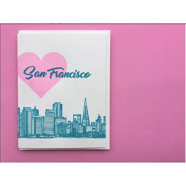SF Skyline avec carte cœur sarcelle pour la vente par Coffee n Cream Press