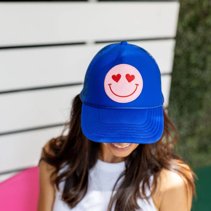 Casquette Confettees Happy Heart Trucker, bleu royal pour la vente par Confettees