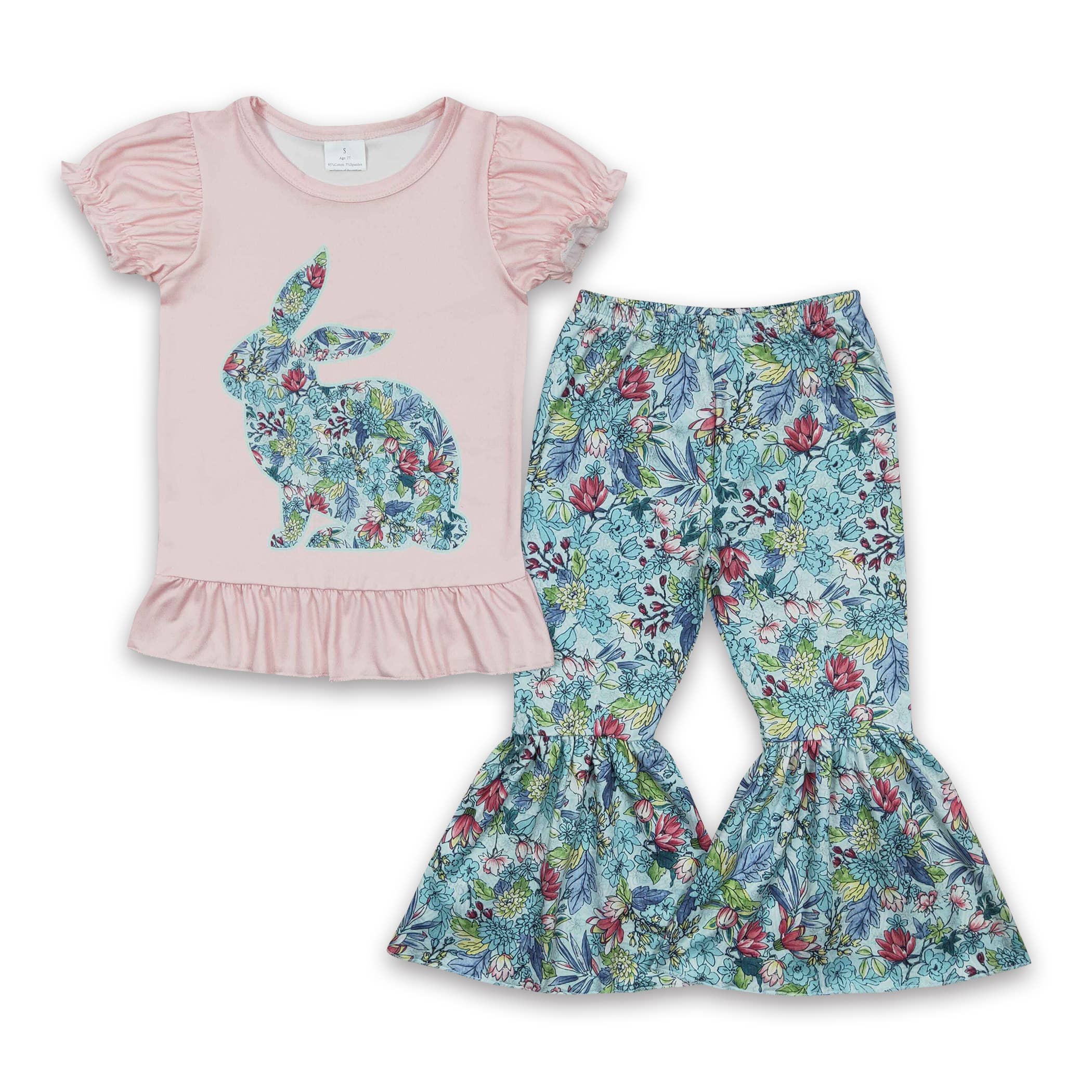 Yawoo Garments - Wholesale Overalls - Kids - Floral bunny baby girls ruffle easter overalls2