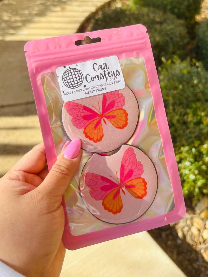 Butterfly Car Coasters | Butterflies Car Coasters Set of 5 for wholesale by Bizzz Designs