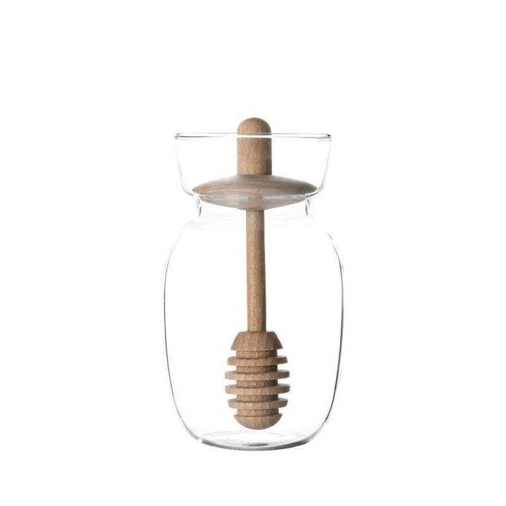 Pot à miel en verre Minima™ avec couvercle/égouttoir en bois - 10oz/0,3L pour la vente par Viva | Espro | Liiton